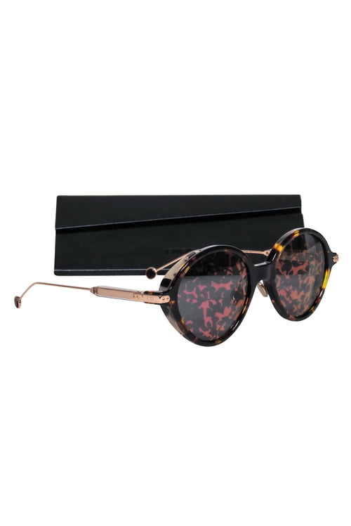 Christian Dior - Gold & Two-Tone Tortoiseshell Sunglasses w/ Pink Mirrored Lenses