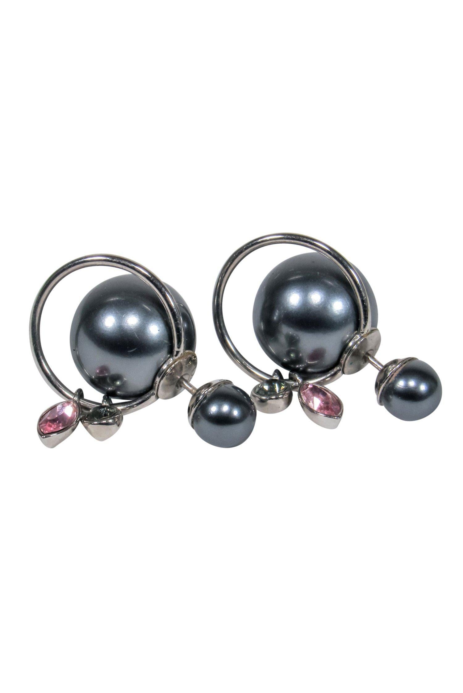 Christian Dior - Gunmetal & Silver "Tribales" Stud Earrings w/ Dangle Gems