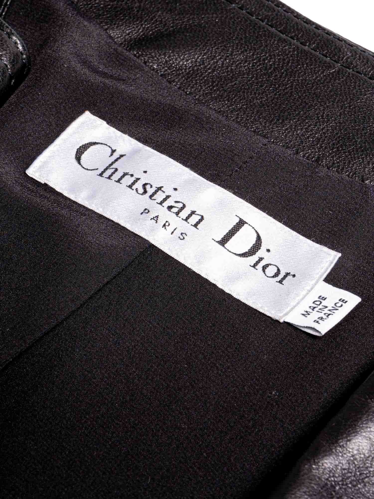 Christian Dior Lambskin Leather Peplum Belted Short Sleeve Jacket Black