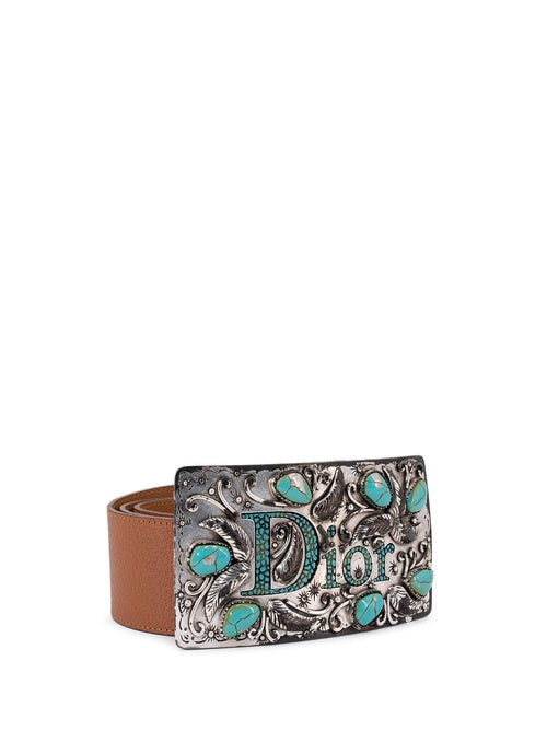 Christian Dior Leather Belt Turquoise Brown