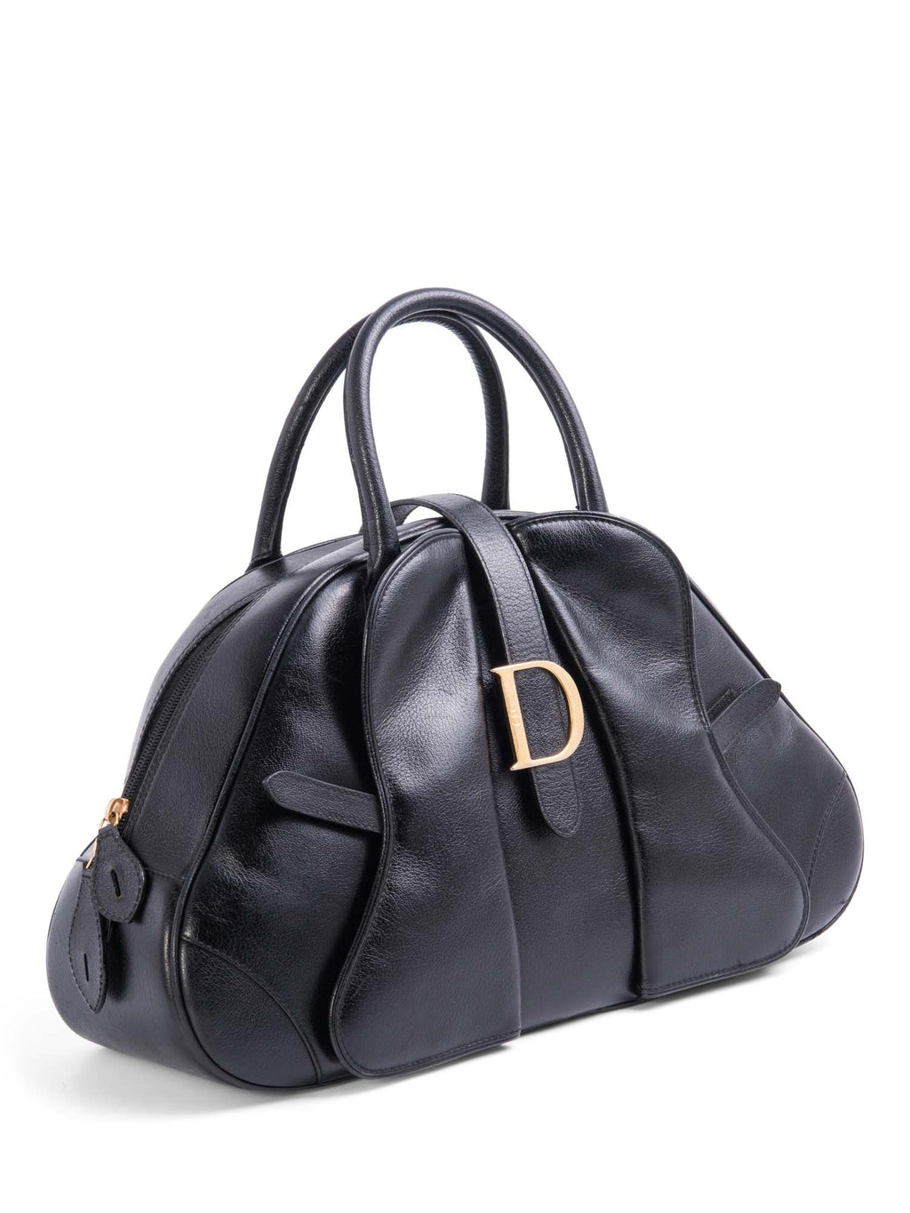 Christian Dior Leather Double Saddle Top Handle Bag Black