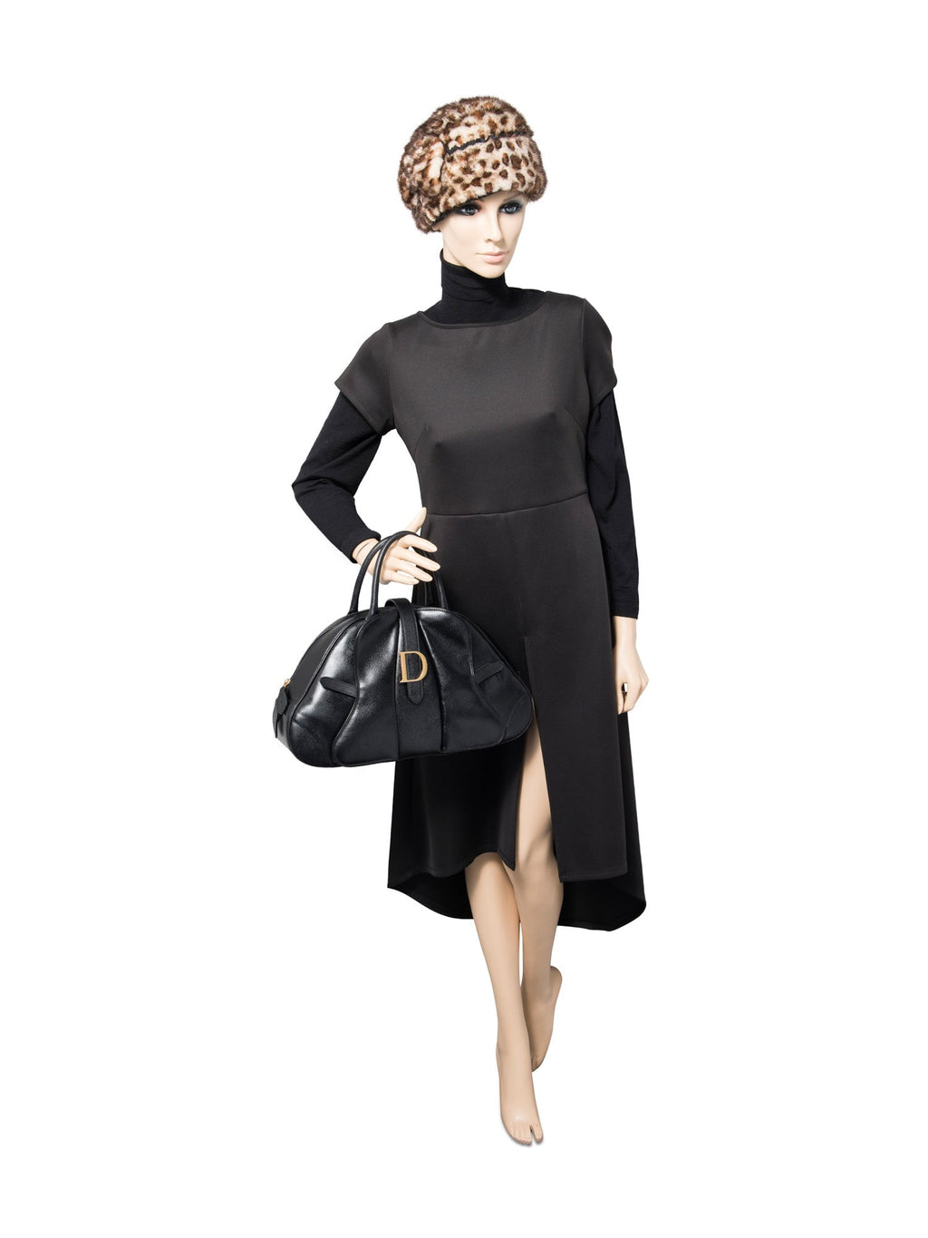 Christian Dior Leather Double Saddle Top Handle Bag Black