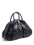 Christian Dior Leather Double Saddle Top Handle Bag Black