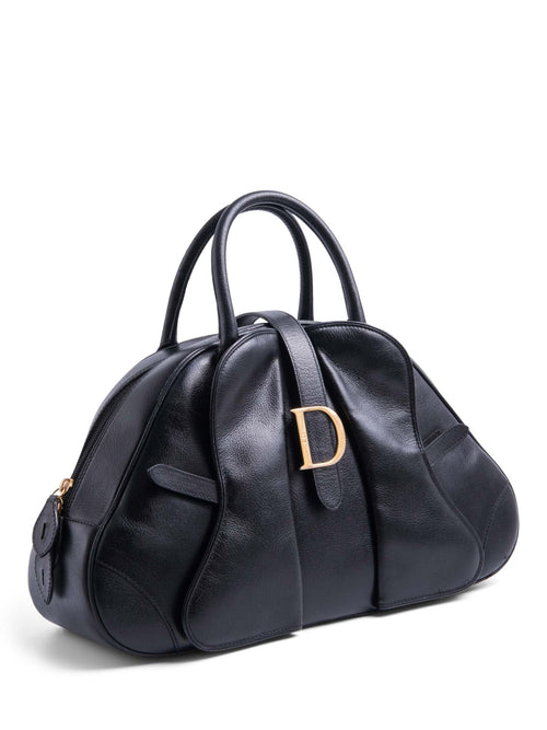 Christian Dior Leather Double Saddle Top Handle Bag Black