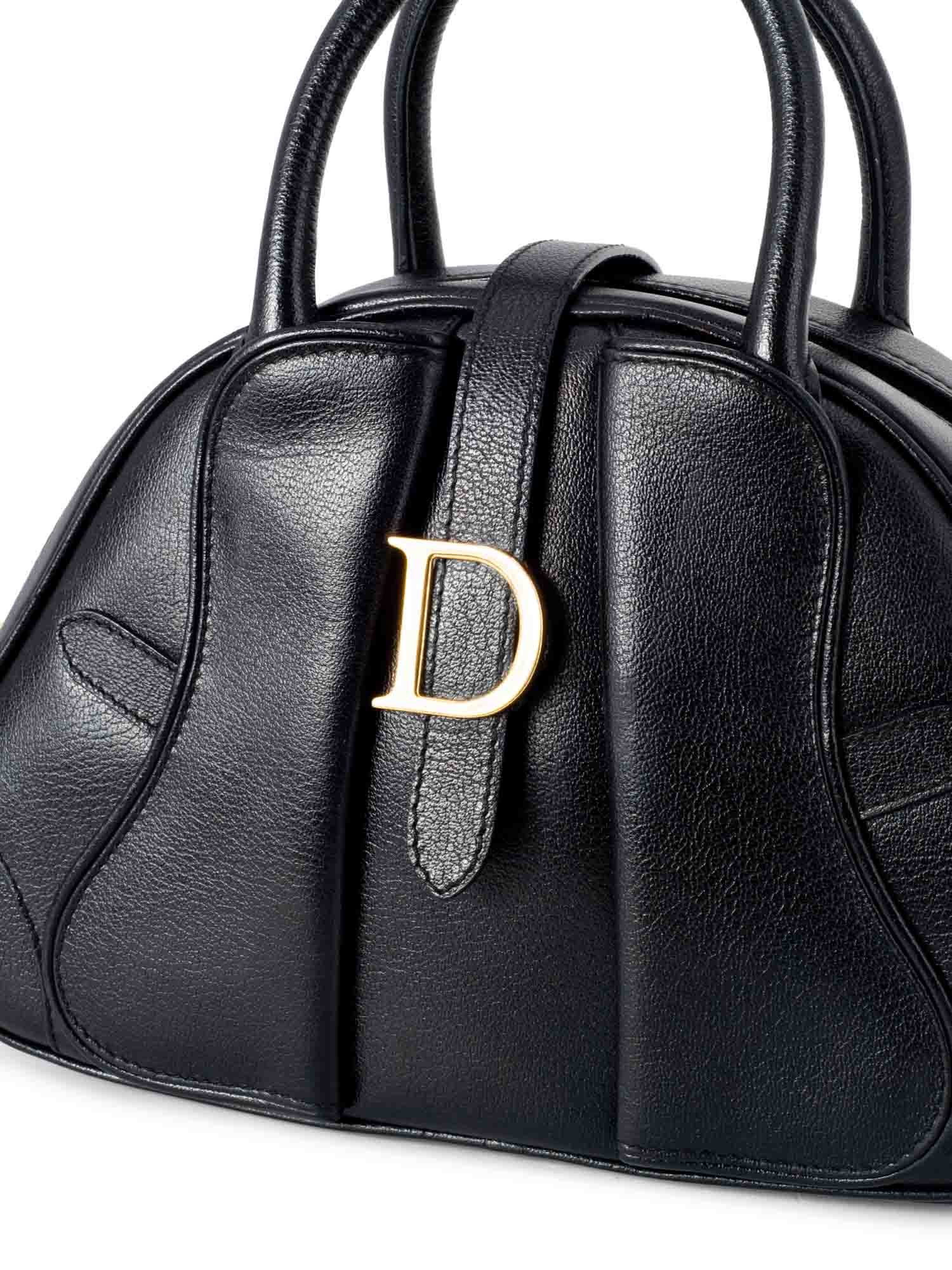 Christian Dior Leather Logo Double Saddle Mini Bag Black