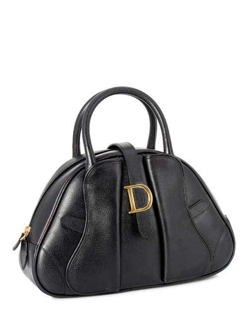 Christian Dior Leather Logo Double Saddle Mini Bag Black
