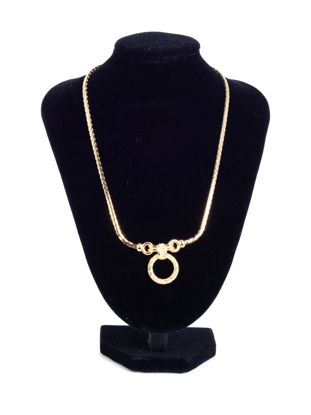 Christian Dior Logo Crystal Hoop Pendant Necklace Gold