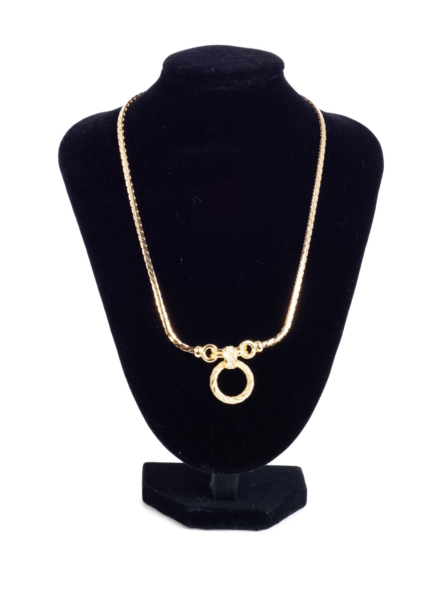 Christian Dior Logo Crystal Hoop Pendant Necklace Gold