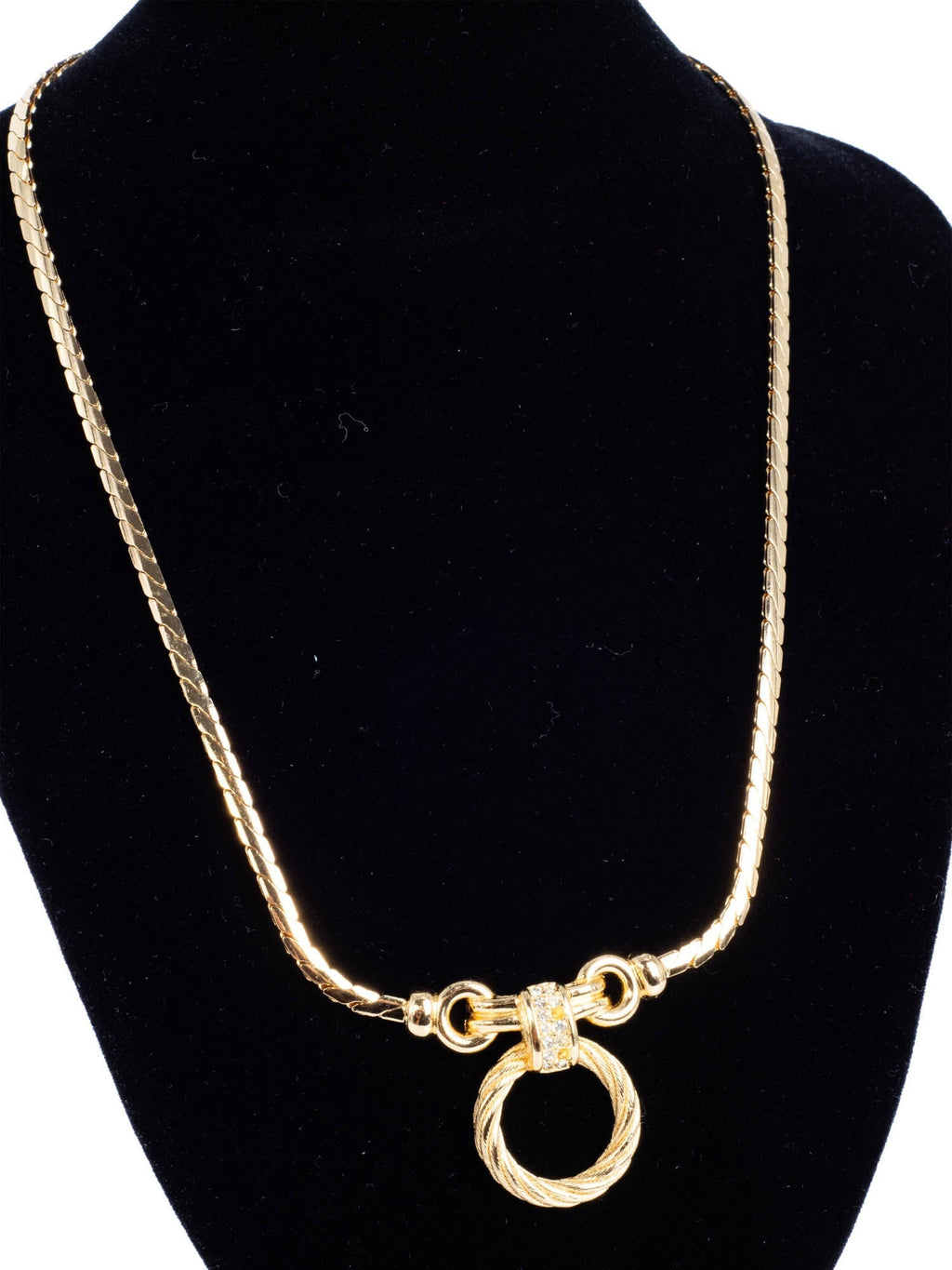 Christian Dior Logo Crystal Hoop Pendant Necklace Gold