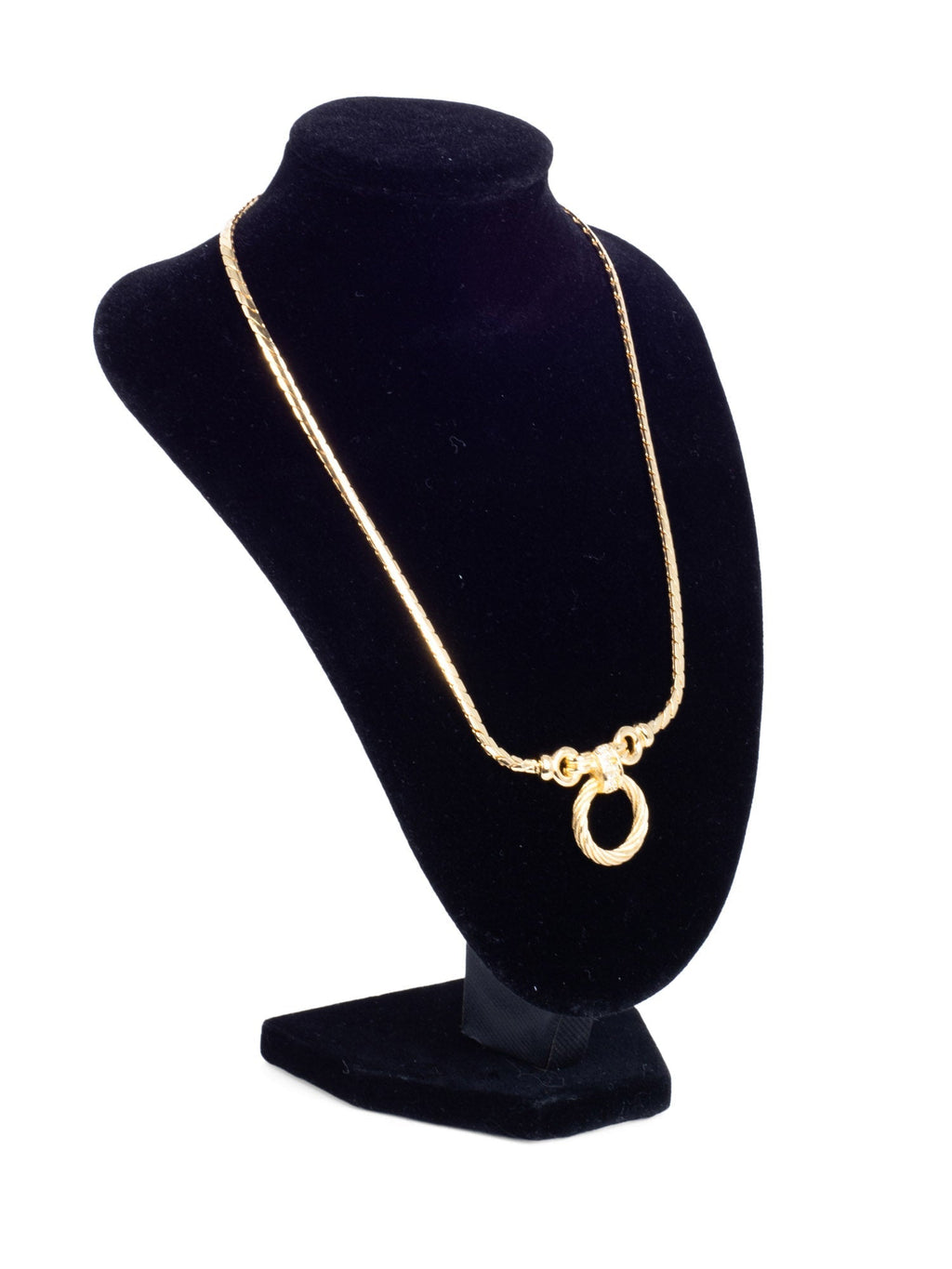 Christian Dior Logo Crystal Hoop Pendant Necklace Gold