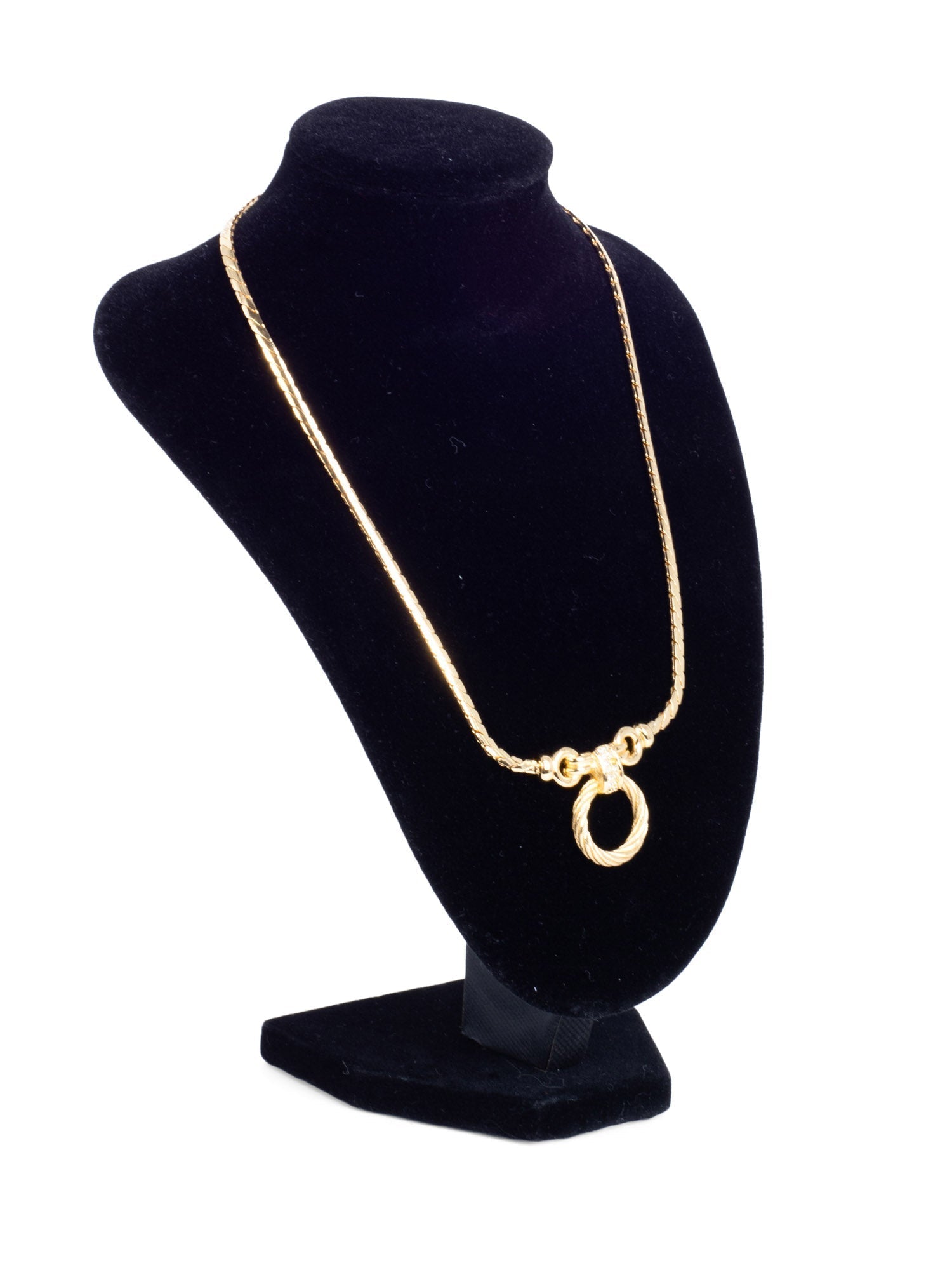 Christian Dior Logo Crystal Hoop Pendant Necklace Gold