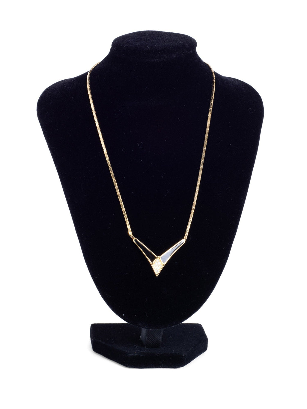 Christian Dior Logo Crystal Large Chevron Pendant Necklace Gold Black
