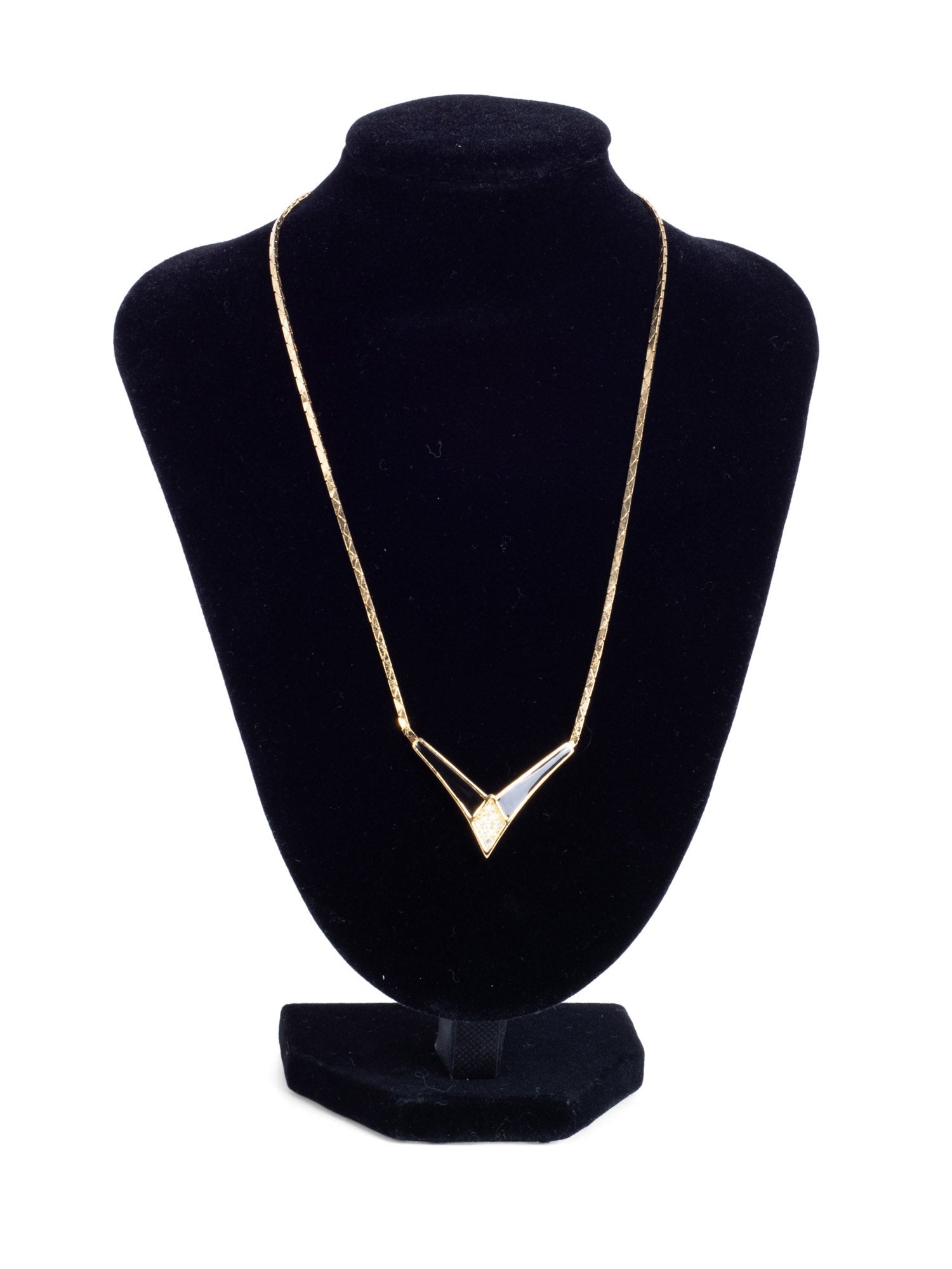 Christian Dior Logo Crystal Large Chevron Pendant Necklace Gold Black