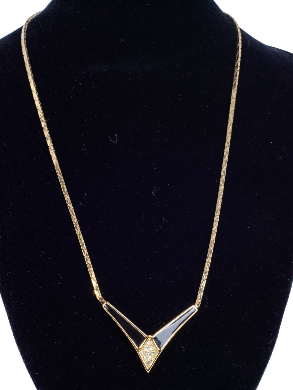 Christian Dior Logo Crystal Large Chevron Pendant Necklace Gold Black