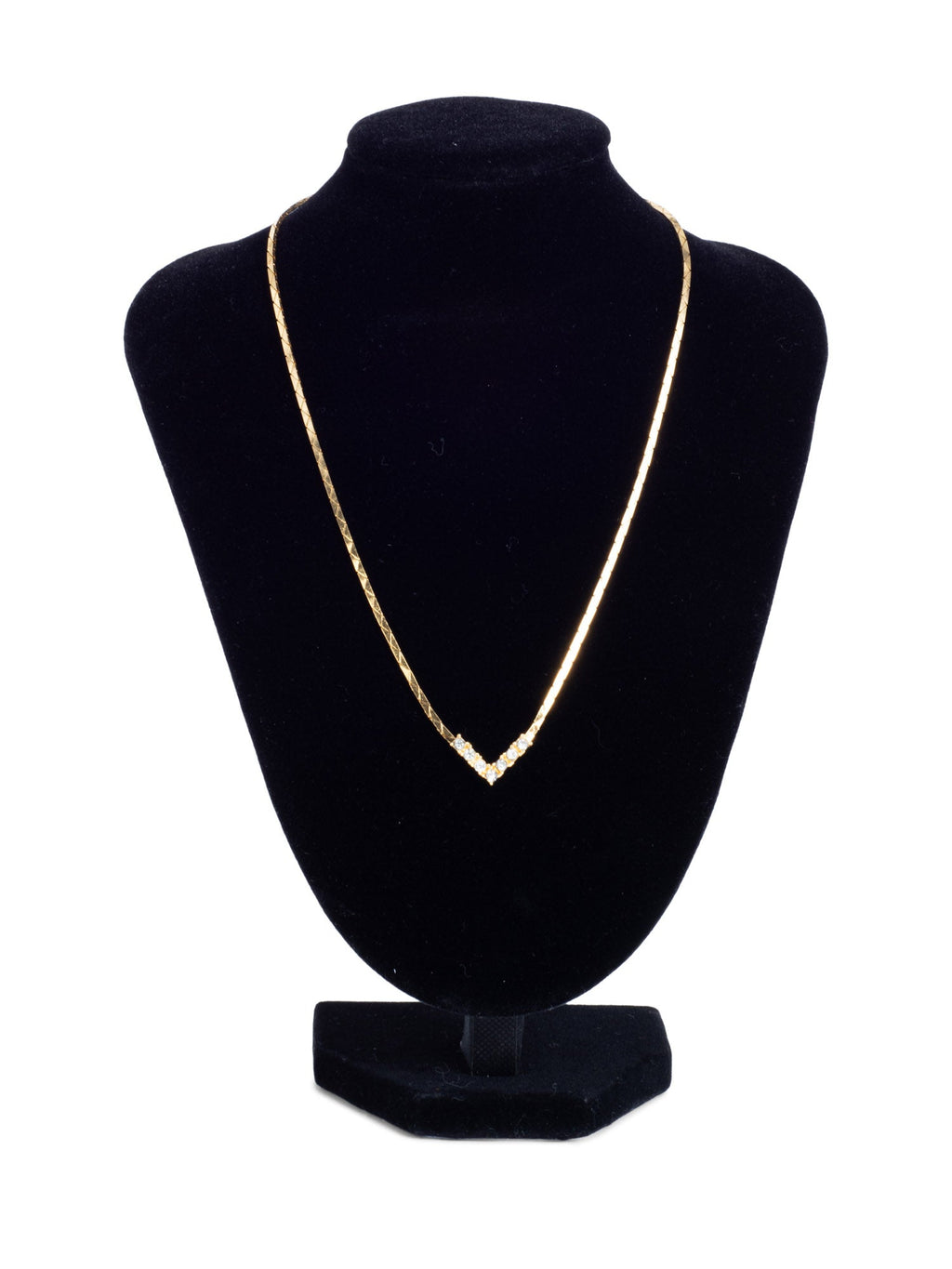 Christian Dior Logo Crystal Small Chevron Pendant Necklace Gold