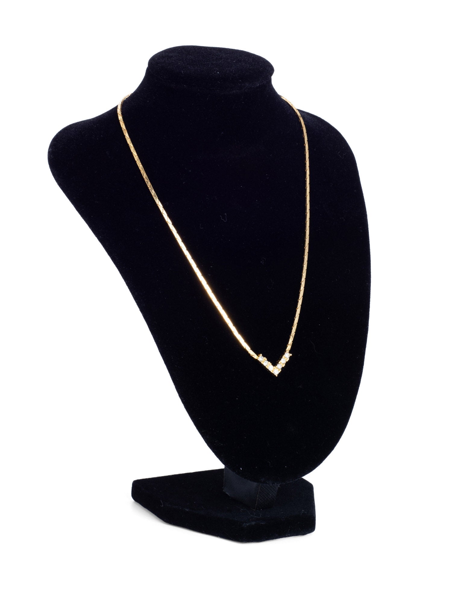 Christian Dior Logo Crystal Small Chevron Pendant Necklace Gold