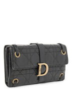 Christian Dior Logo Leather Cannage Quilted Wallet on Chain Black Gold