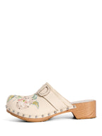 Christian Dior Logo Leather Floral Clog Slip On Shoes Beige