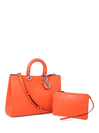 Christian Dior Logo Leather Lady Dior Tote Orange