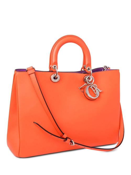 Christian Dior Logo Leather Lady Dior Tote Orange