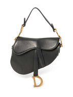 Christian Dior Logo Leather Mini Saddle Bag Black Gold