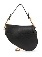 Christian Dior Logo Leather Mini Saddle Bag Black Gold