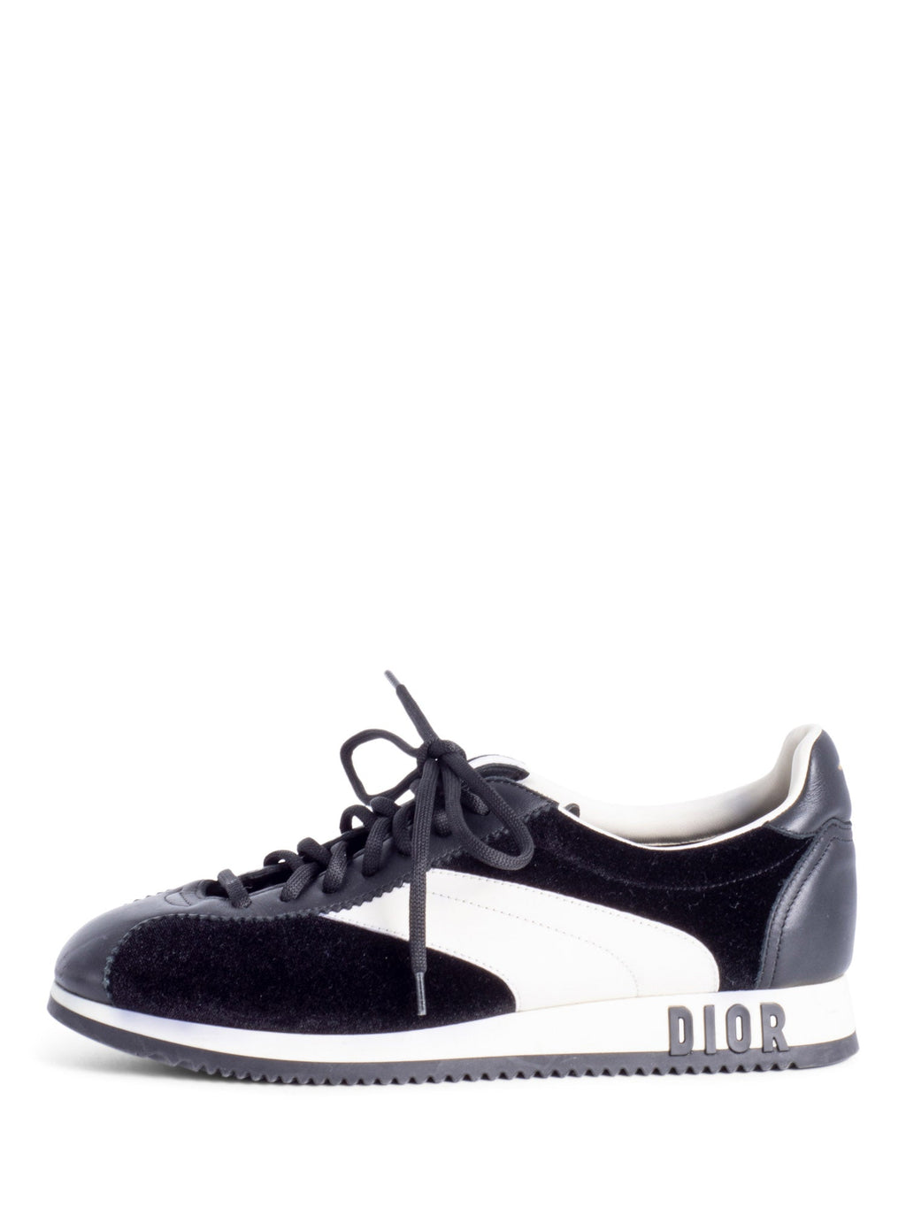 Christian Dior Logo Velvet Leather Diorun Sneakers Black White