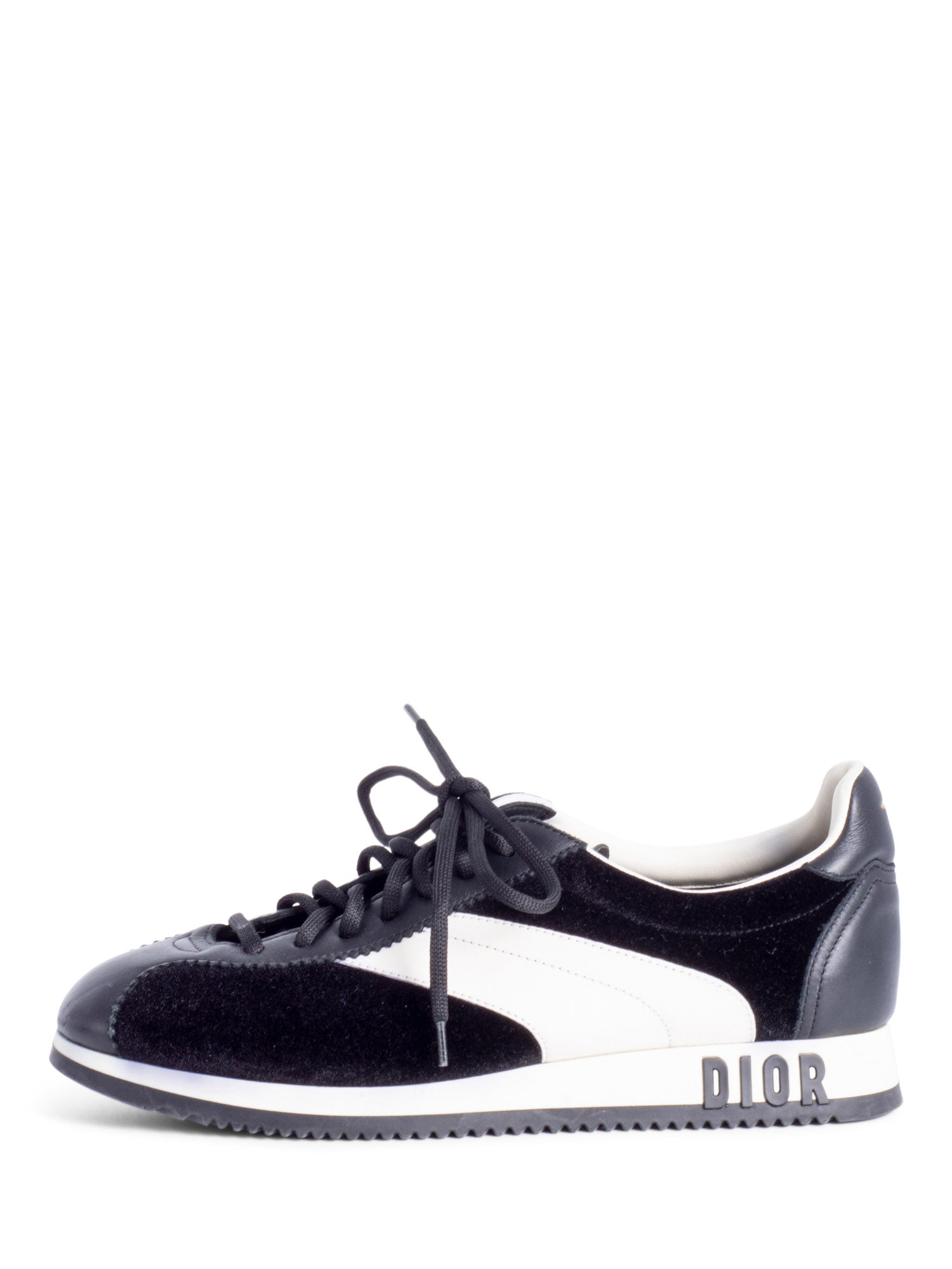 Christian Dior Logo Velvet Leather Diorun Sneakers Black White