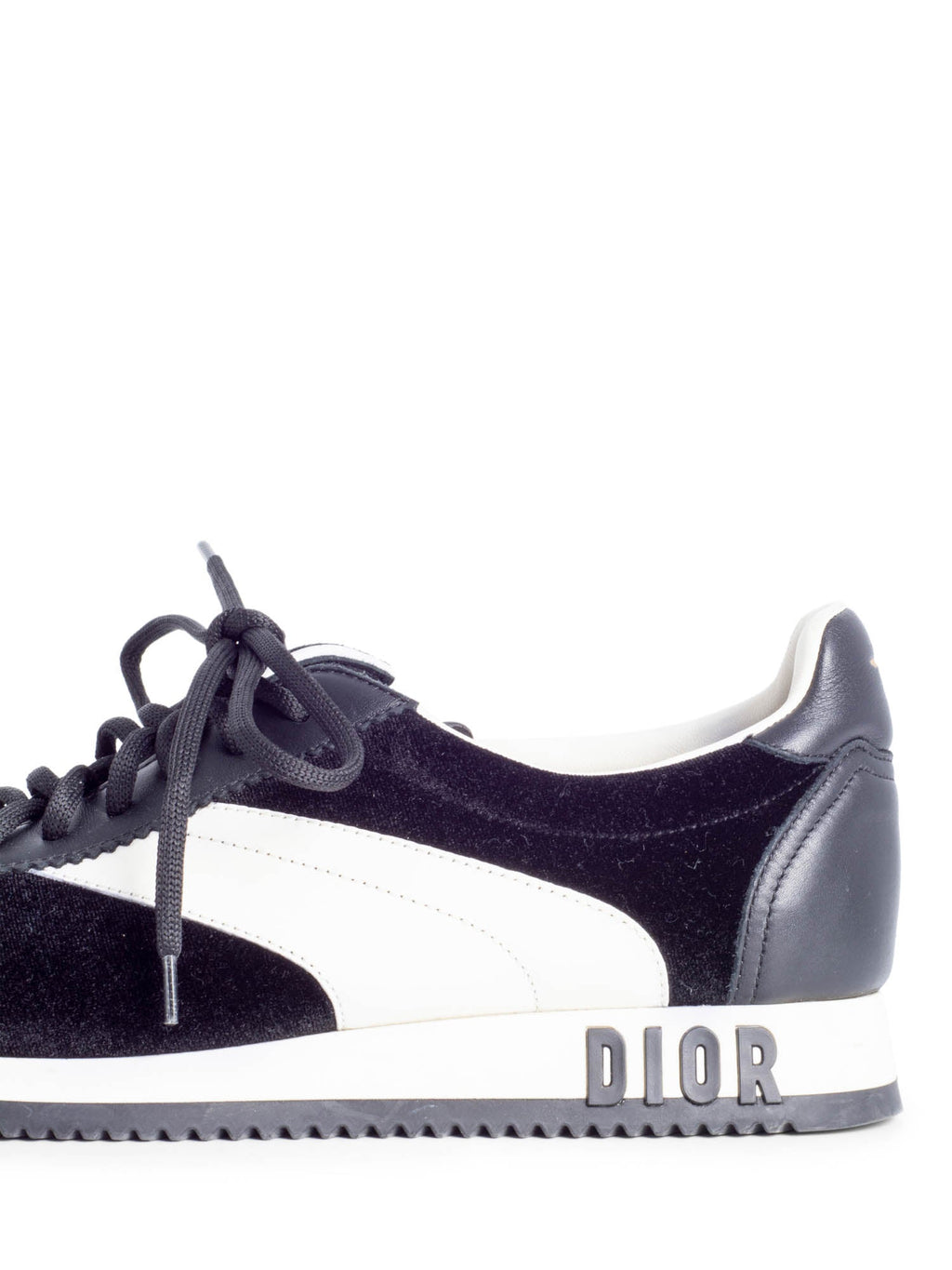 Christian Dior Logo Velvet Leather Diorun Sneakers Black White