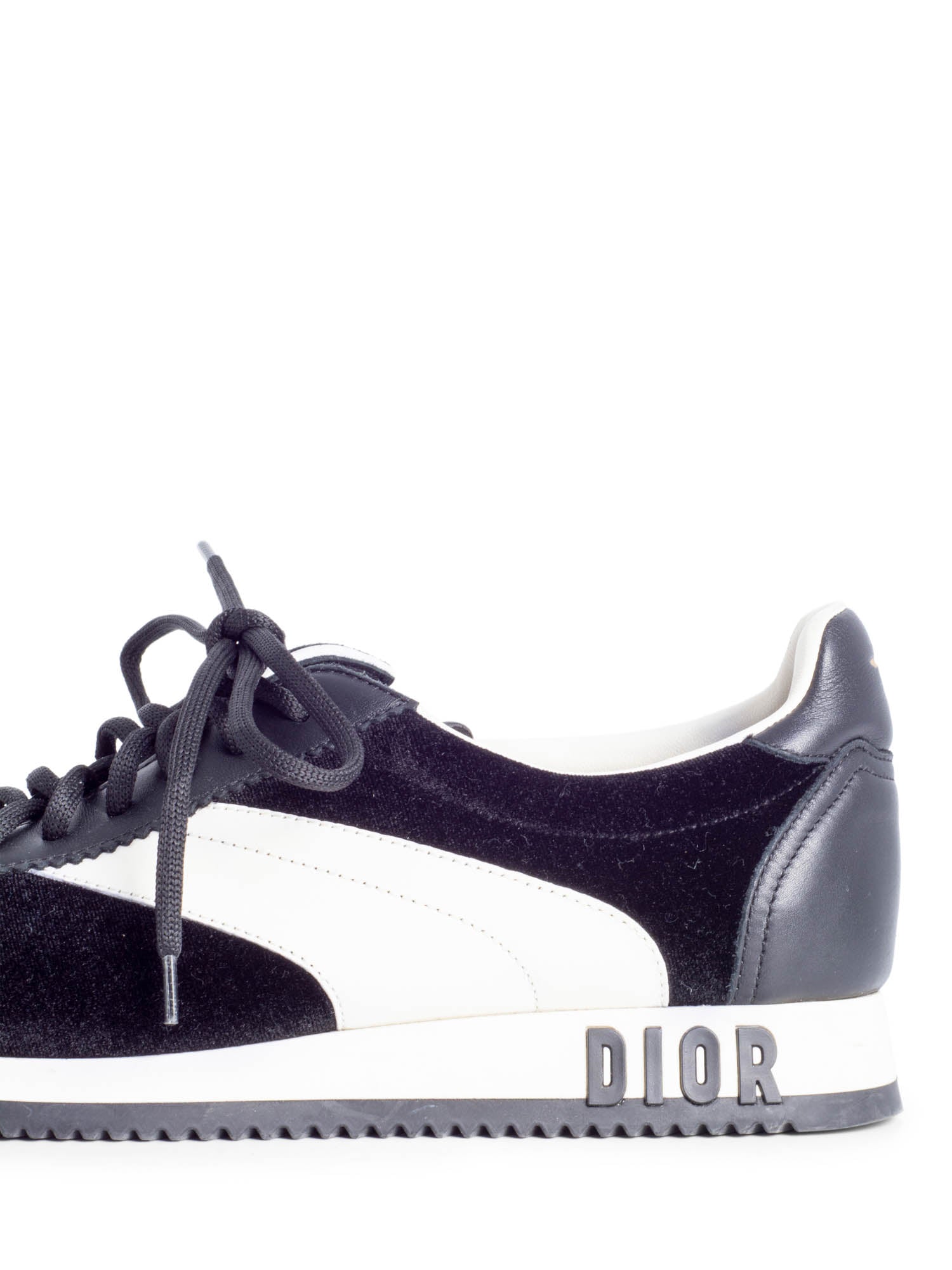 Christian Dior Logo Velvet Leather Diorun Sneakers Black White