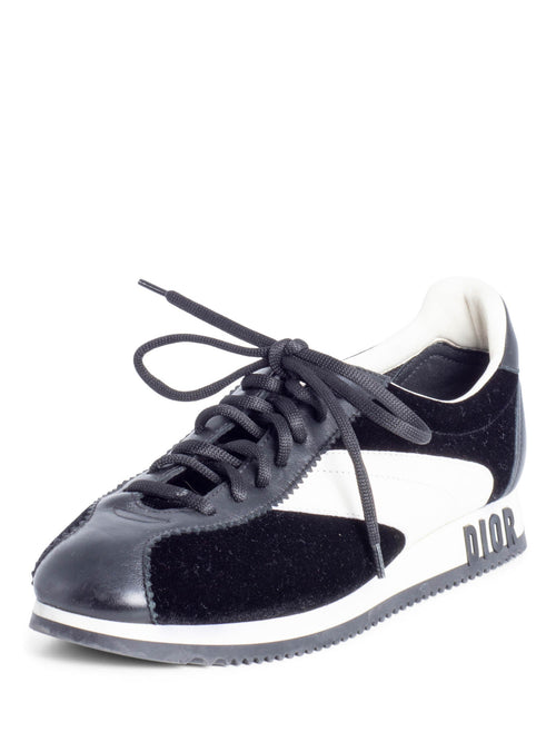 Christian Dior Logo Velvet Leather Diorun Sneakers Black White