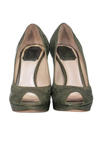 Christian Dior - Metallic Olive Green Leather Peep Toe Pumps Sz 7