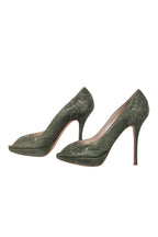 Christian Dior - Metallic Olive Green Leather Peep Toe Pumps Sz 7