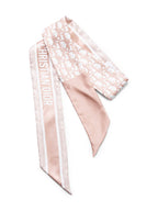 Christian Dior Oblique Print Silk Twilly Scarf Taupe White