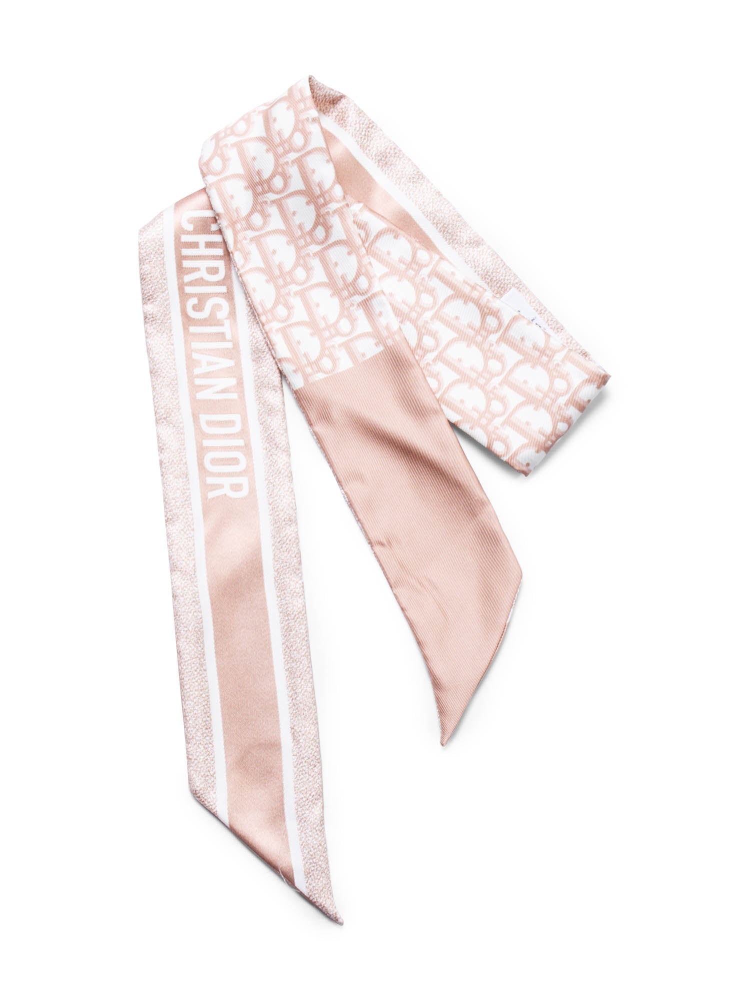 Christian Dior Oblique Print Silk Twilly Scarf Taupe White