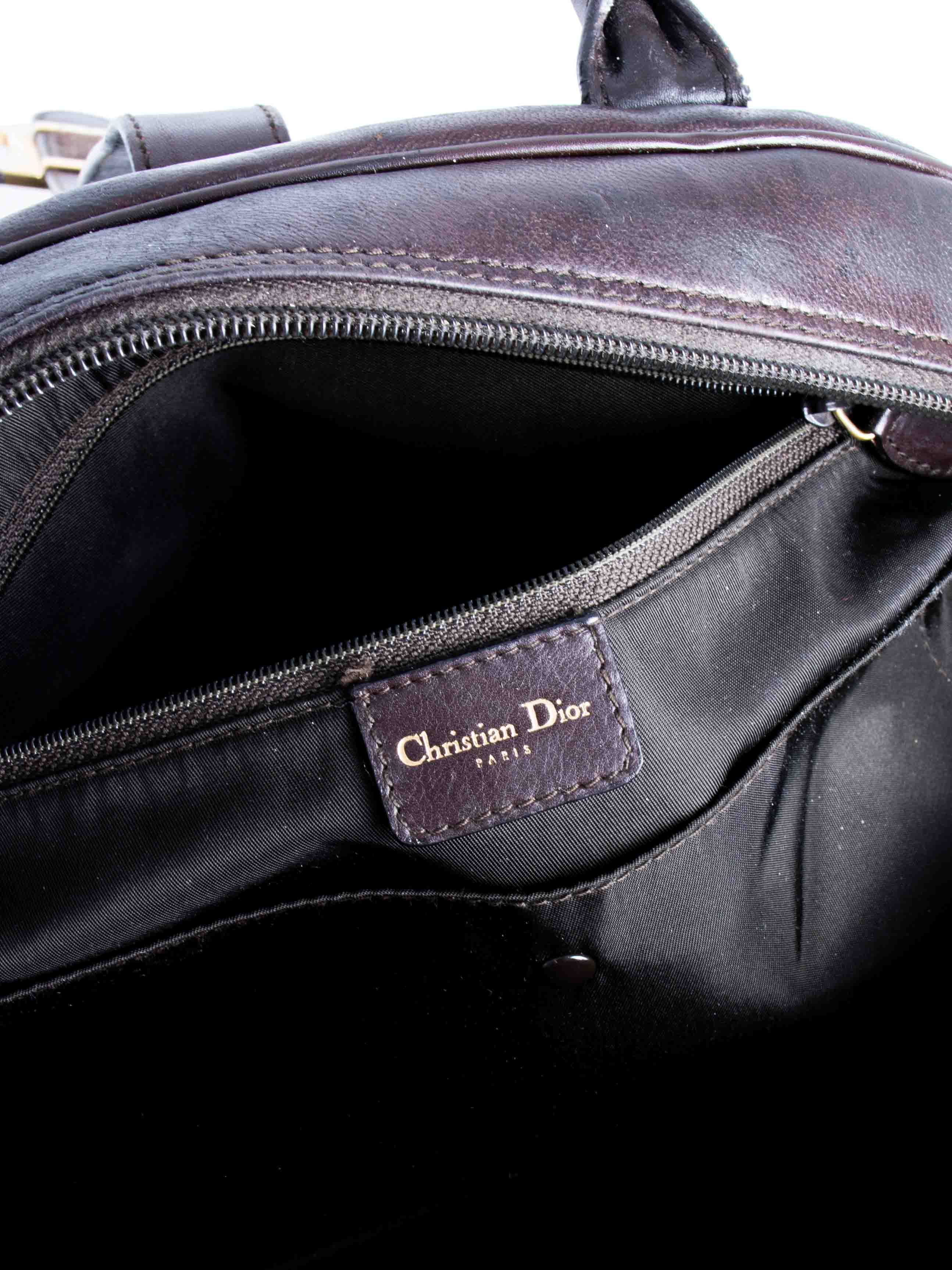 Christian Dior Ostrich Double Saddle Top Handle Bag Brown