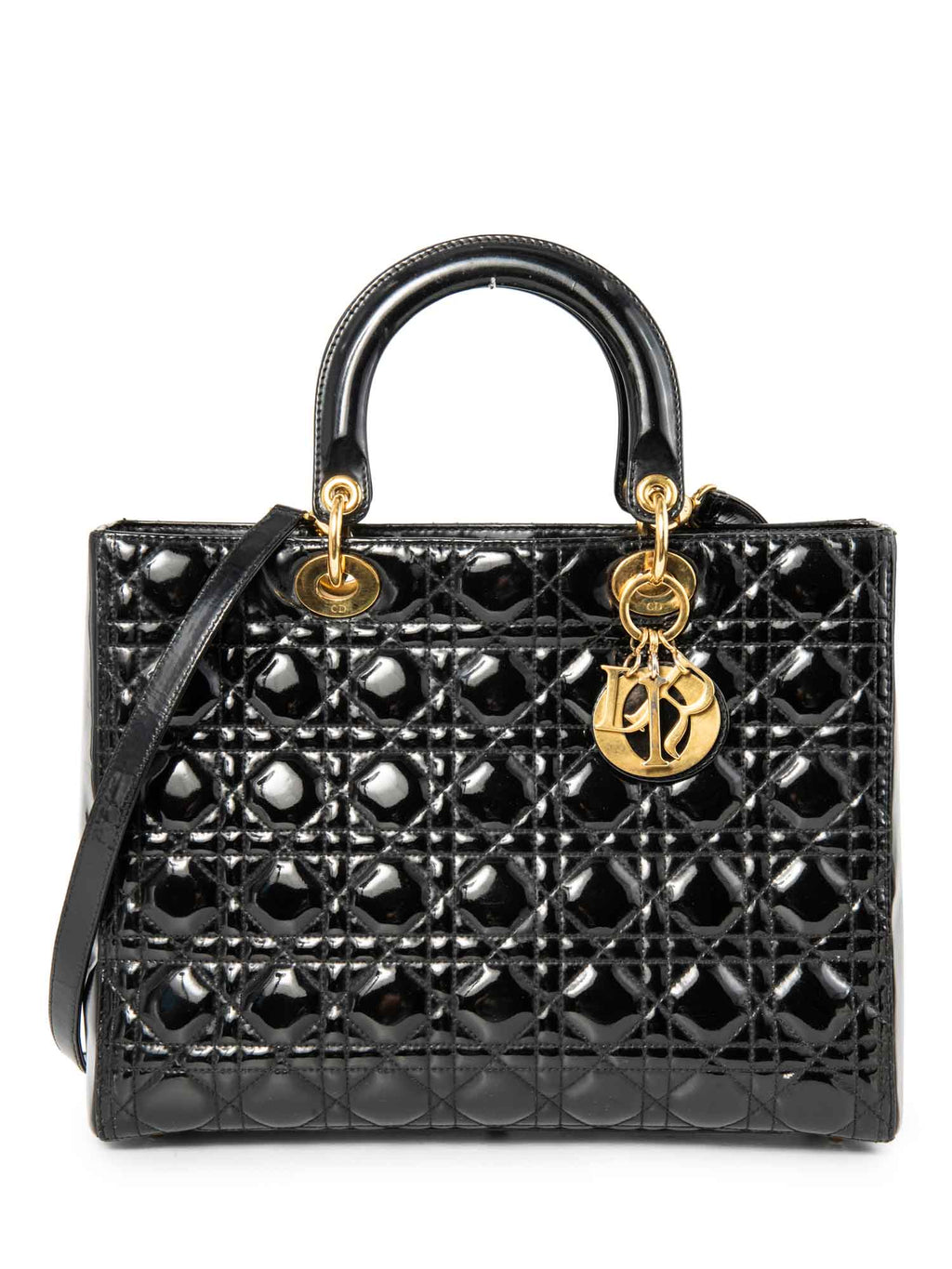 Christian Dior Patent Leather Cannage Large Lady Dior Tote Black