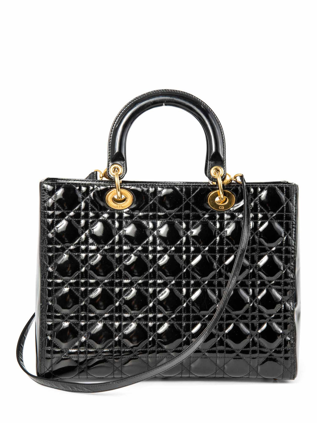 Christian Dior Patent Leather Cannage Large Lady Dior Tote Black