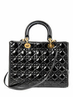 Christian Dior Patent Leather Cannage Large Lady Dior Tote Black