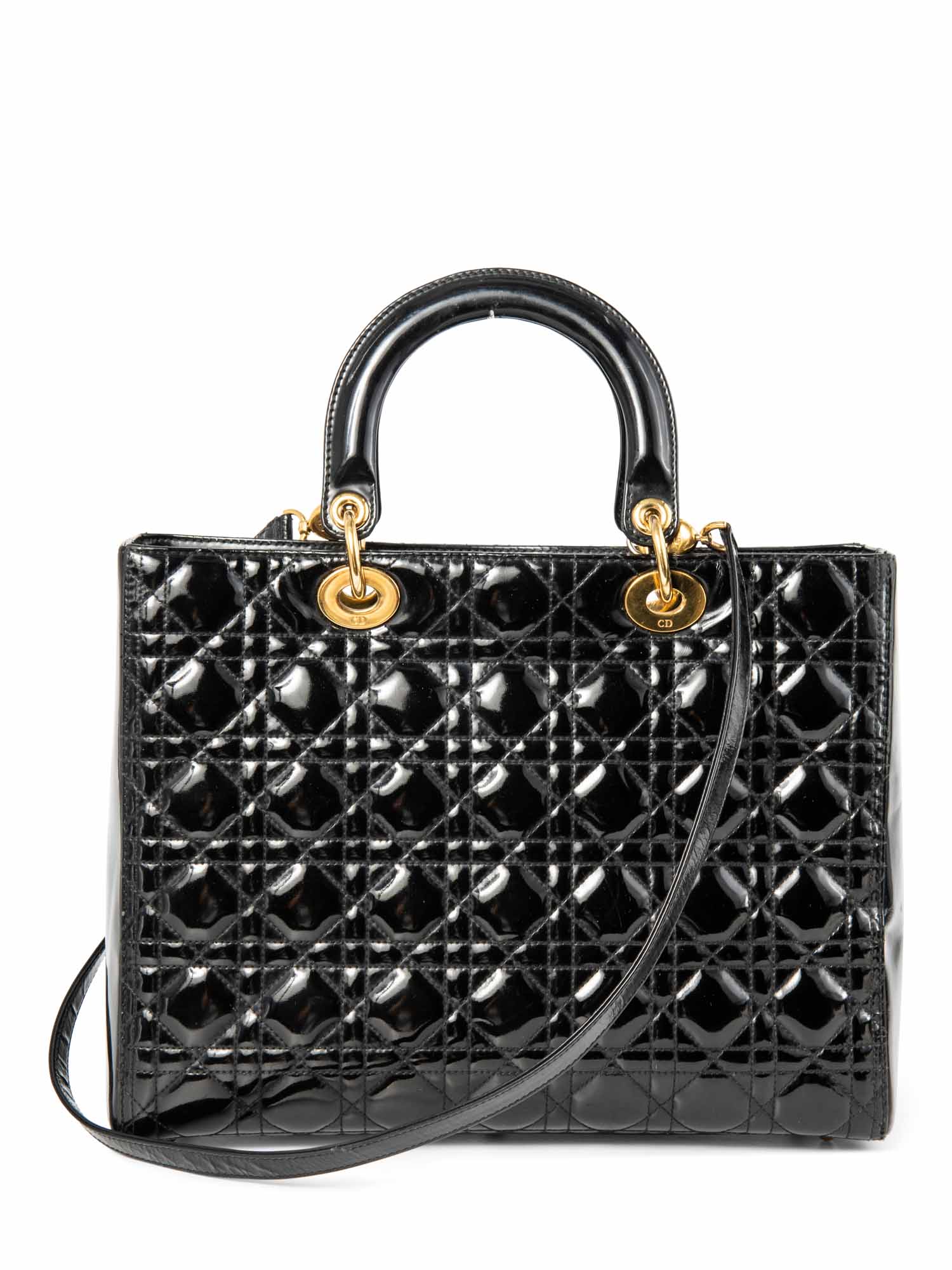 Christian Dior Patent Leather Cannage Large Lady Dior Tote Black