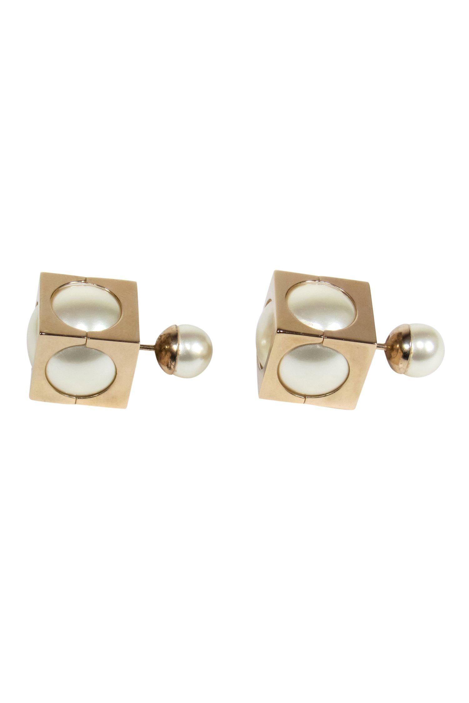 Christian Dior - Pearl Resin & Gold Square "Tribales" Earrings