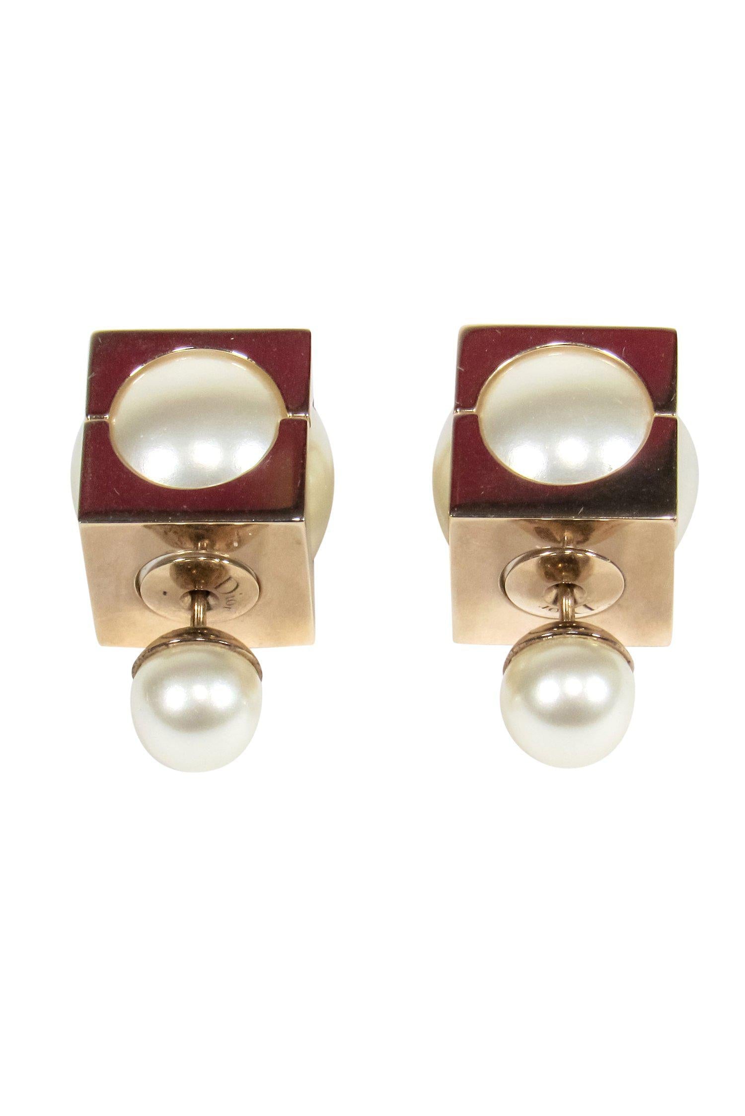 Christian Dior - Pearl Resin & Gold Square "Tribales" Earrings