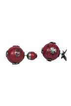 Christian Dior - Red Marbled Round "Tribales" Earrings w/ Bees & Clovers
