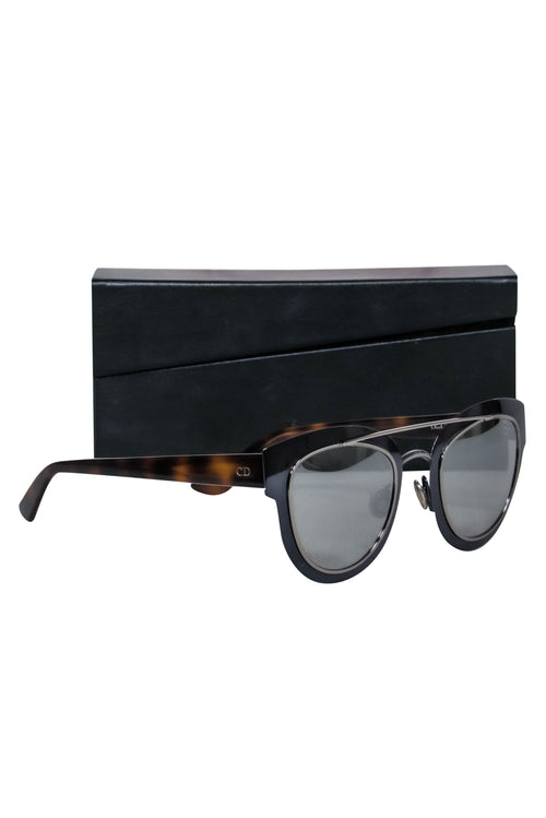 Christian Dior - Silver & Tortoise Shell Mirrored Cat Eye Sunglasses w/ Brow Bar