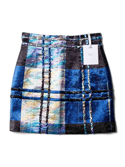 Christian Dior Sparkly Metallic Knit Mini Skirt Blue Black