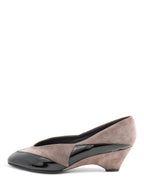 Christian Dior Suede Patent Leather Wedge Shoes Taupe Black