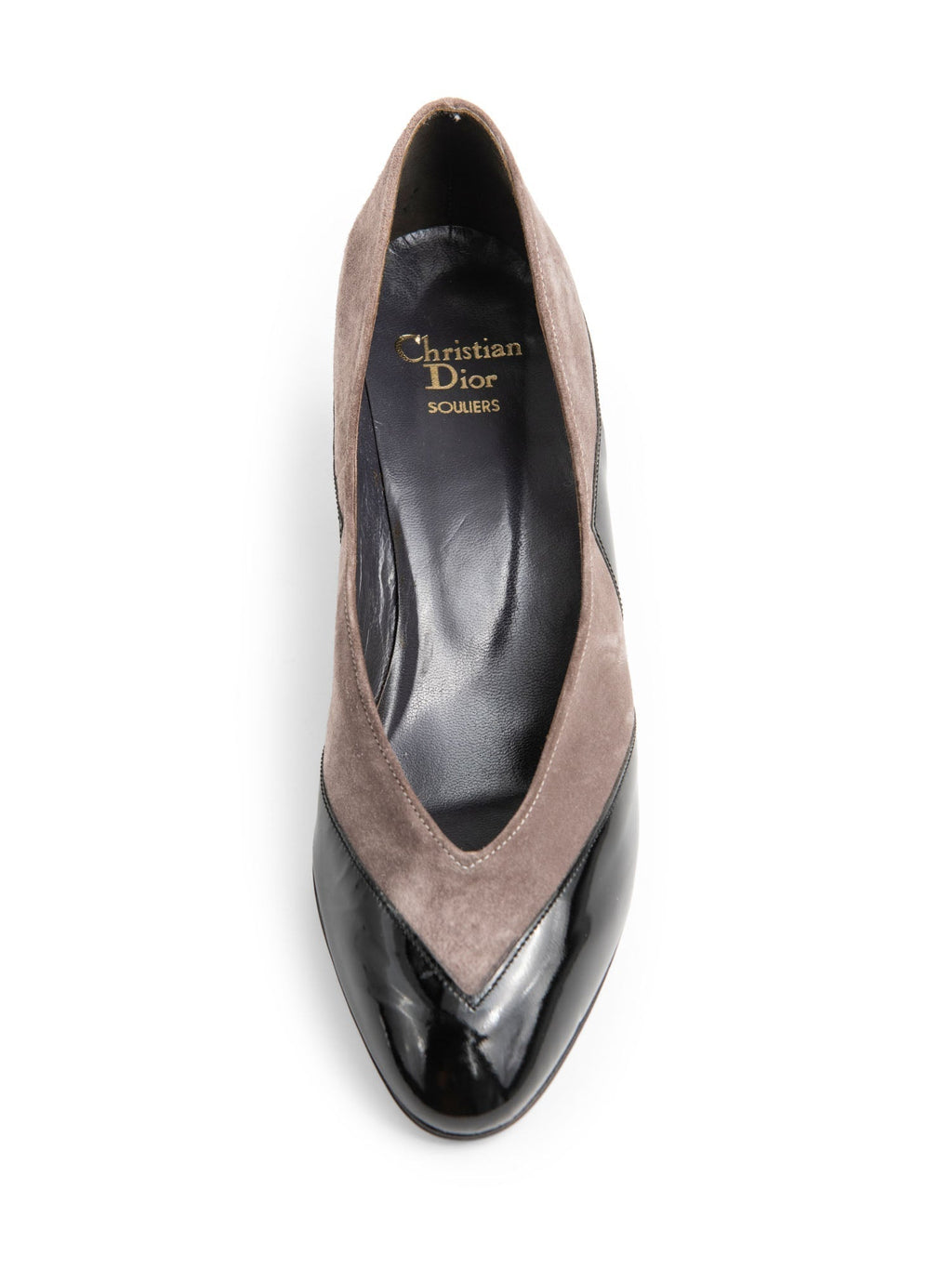 Christian Dior Suede Patent Leather Wedge Shoes Taupe Black
