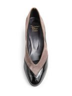 Christian Dior Suede Patent Leather Wedge Shoes Taupe Black