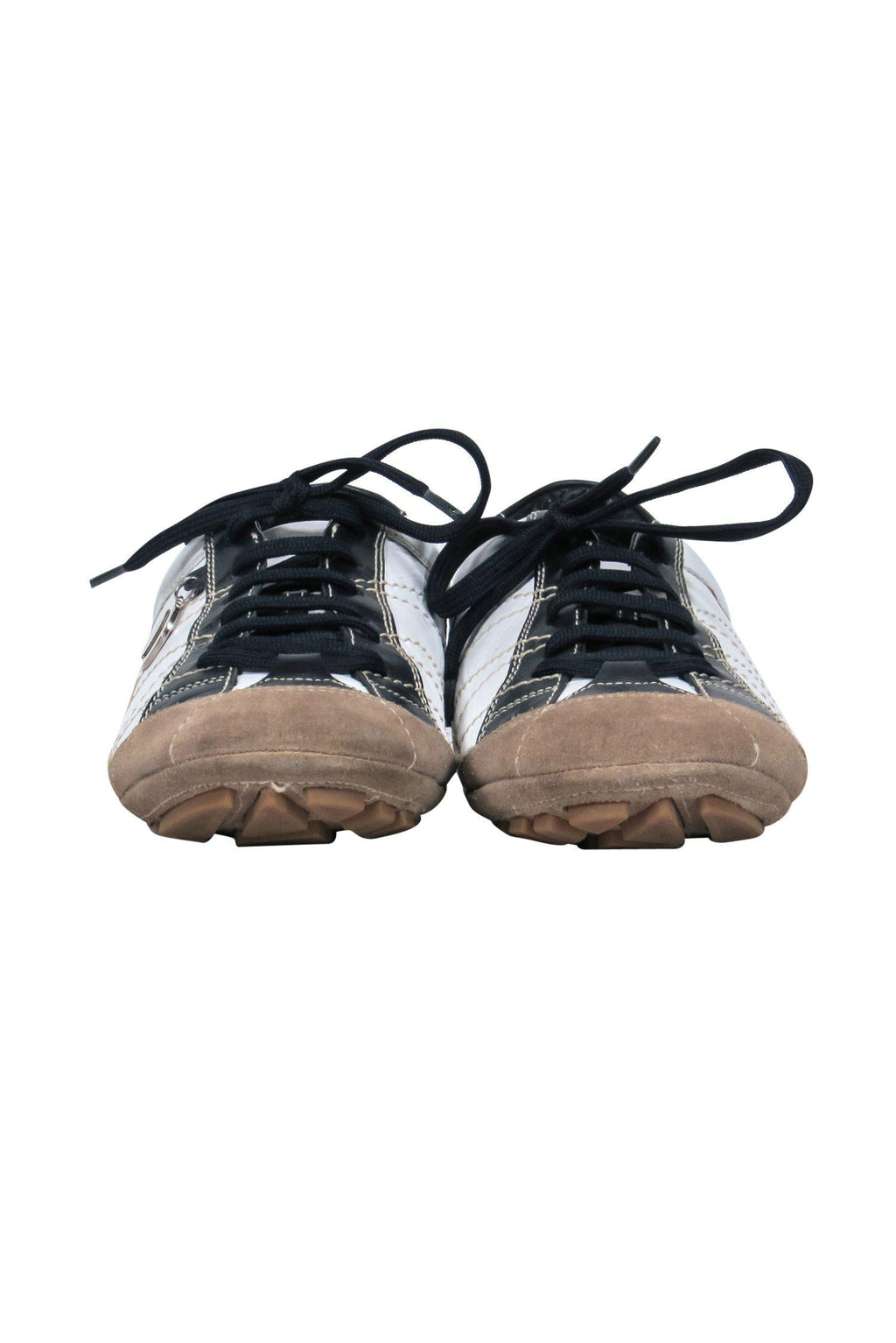 Christian Dior - White, Navy & Tan Colorblocked Leather & Suede Lace-Up Sneakers Sz 10