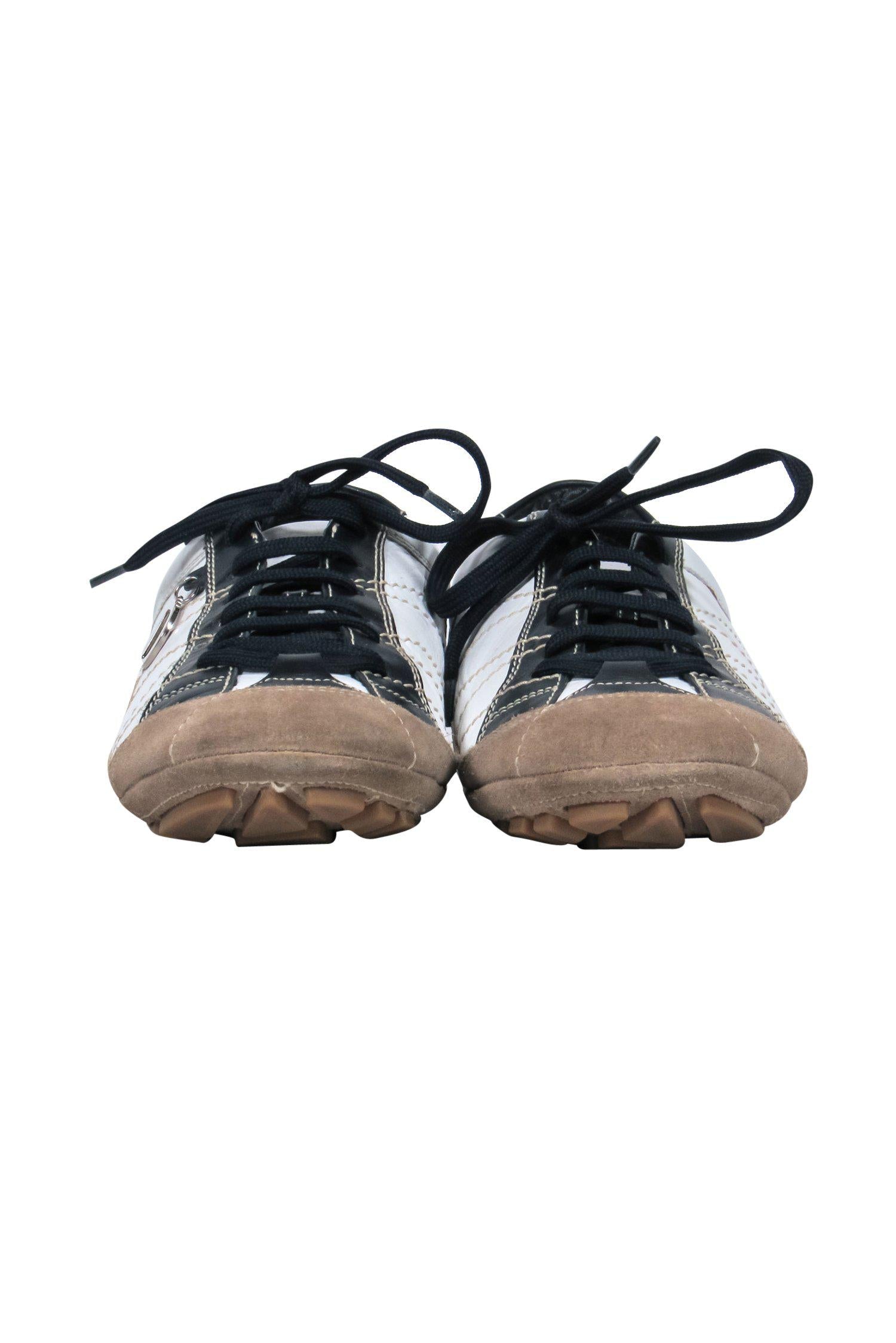 Christian Dior - White, Navy & Tan Colorblocked Leather & Suede Lace-Up Sneakers Sz 10